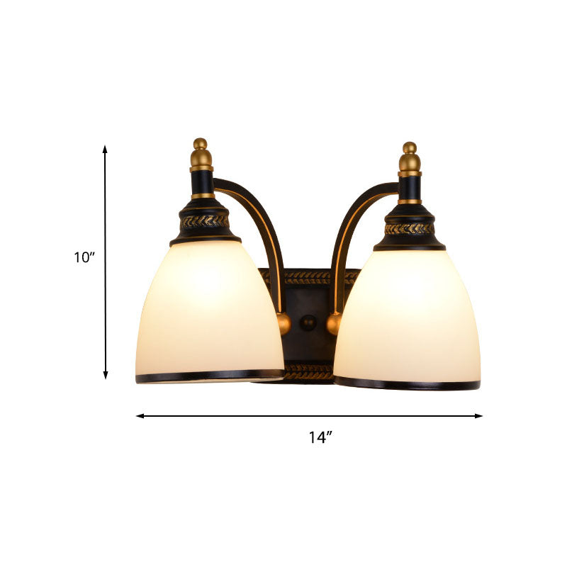 Metal Dome Wall Light Sconce Vintage Style 1/2-Head Living Room Wall Lamp with White Glass in Black Clearhalo 'Wall Lamps & Sconces' 'Wall Lights' Lighting' 226854