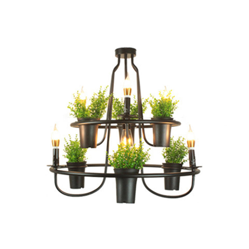 Green Artificial Pot Plant Pendant Lighting Industrial Metal 3 Bulbs Restaurant Chandelier Clearhalo 'Cast Iron' 'Ceiling Lights' 'Chandeliers' 'Industrial Chandeliers' 'Industrial' 'Metal' 'Middle Century Chandeliers' 'Rustic Chandeliers' 'Tiffany' Lighting' 2268552