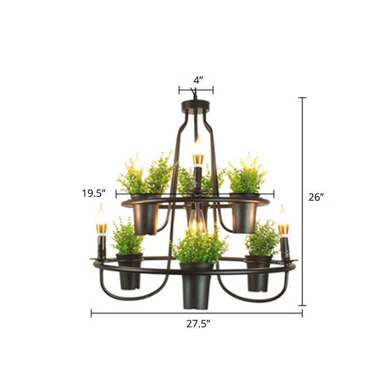 Green Artificial Pot Plant Pendant Lighting Industrial Metal 3 Bulbs Restaurant Chandelier Clearhalo 'Cast Iron' 'Ceiling Lights' 'Chandeliers' 'Industrial Chandeliers' 'Industrial' 'Metal' 'Middle Century Chandeliers' 'Rustic Chandeliers' 'Tiffany' Lighting' 2268555