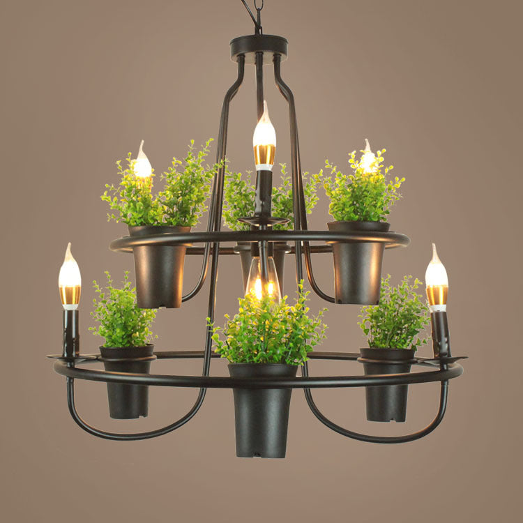 Green Artificial Pot Plant Pendant Lighting Industrial Metal 3 Bulbs Restaurant Chandelier Clearhalo 'Cast Iron' 'Ceiling Lights' 'Chandeliers' 'Industrial Chandeliers' 'Industrial' 'Metal' 'Middle Century Chandeliers' 'Rustic Chandeliers' 'Tiffany' Lighting' 2268556