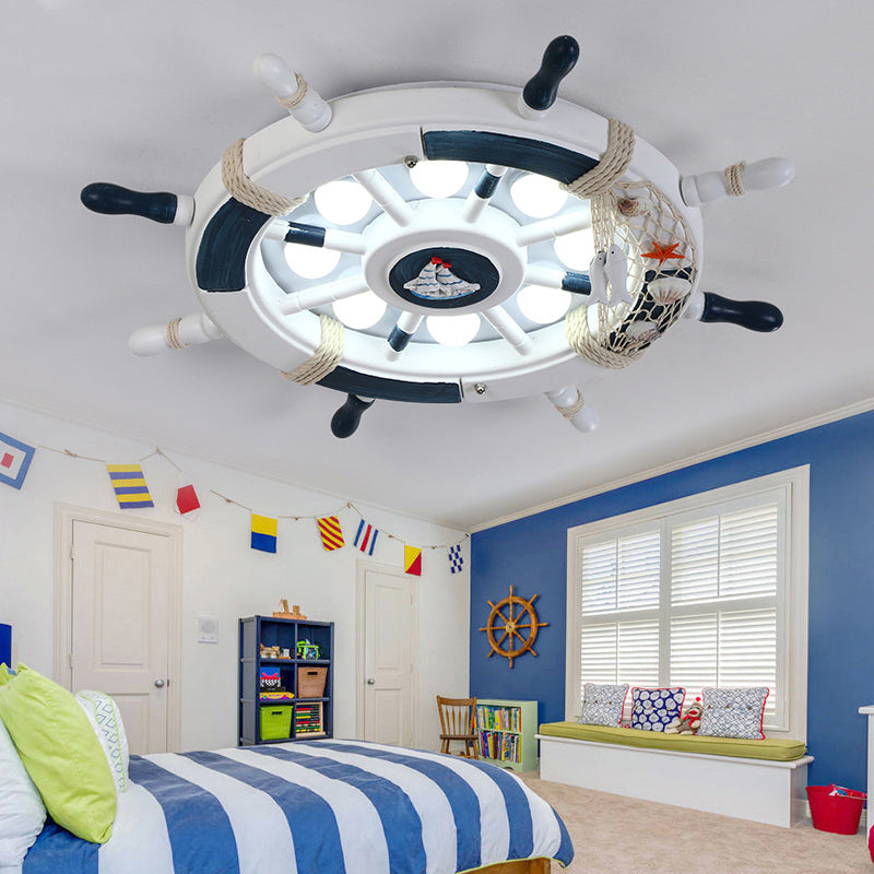 Rudder Kids Room LED Flush Mount Wooden 8 Heads Mediterranean Ceiling Flush Light Clearhalo 'Ceiling Lights' 'Close To Ceiling Lights' 'Close to ceiling' 'Flush mount' Lighting' 2268608