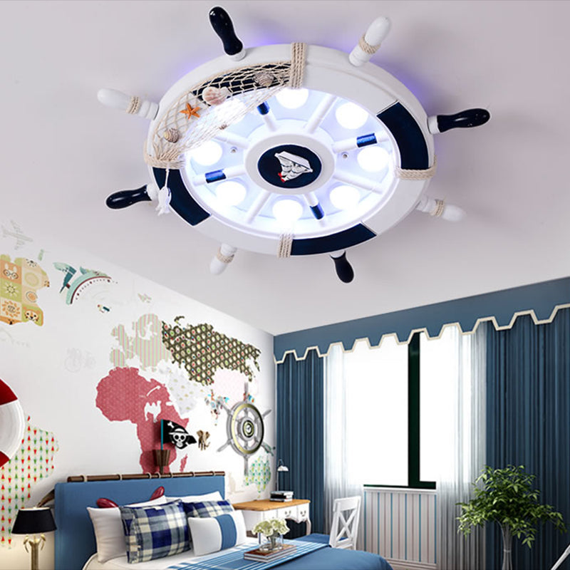 Pirate Ship Rudder Kids Bedroom Ceiling Lamp Wood Mediterranean LED Flush Mount Lighting White Clearhalo 'Ceiling Lights' 'Close To Ceiling Lights' 'Close to ceiling' 'Flush mount' Lighting' 2268620