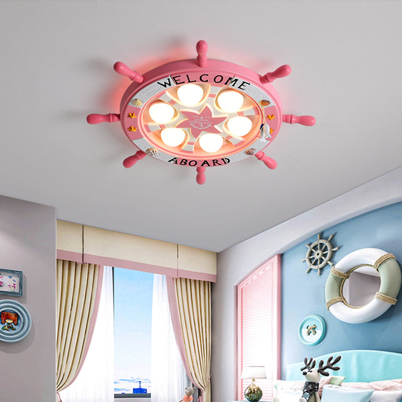 Cartoon Rudder Shaped LED Ceiling Flush Light Metal Kids Room Flush-Mount Light Fixture Pink Clearhalo 'Ceiling Lights' 'Close To Ceiling Lights' 'Close to ceiling' 'Flush mount' Lighting' 2268624