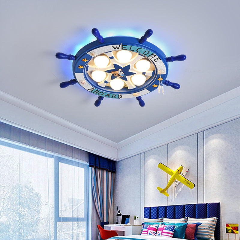 Cartoon Rudder Shaped LED Ceiling Flush Light Metal Kids Room Flush-Mount Light Fixture Blue Clearhalo 'Ceiling Lights' 'Close To Ceiling Lights' 'Close to ceiling' 'Flush mount' Lighting' 2268625