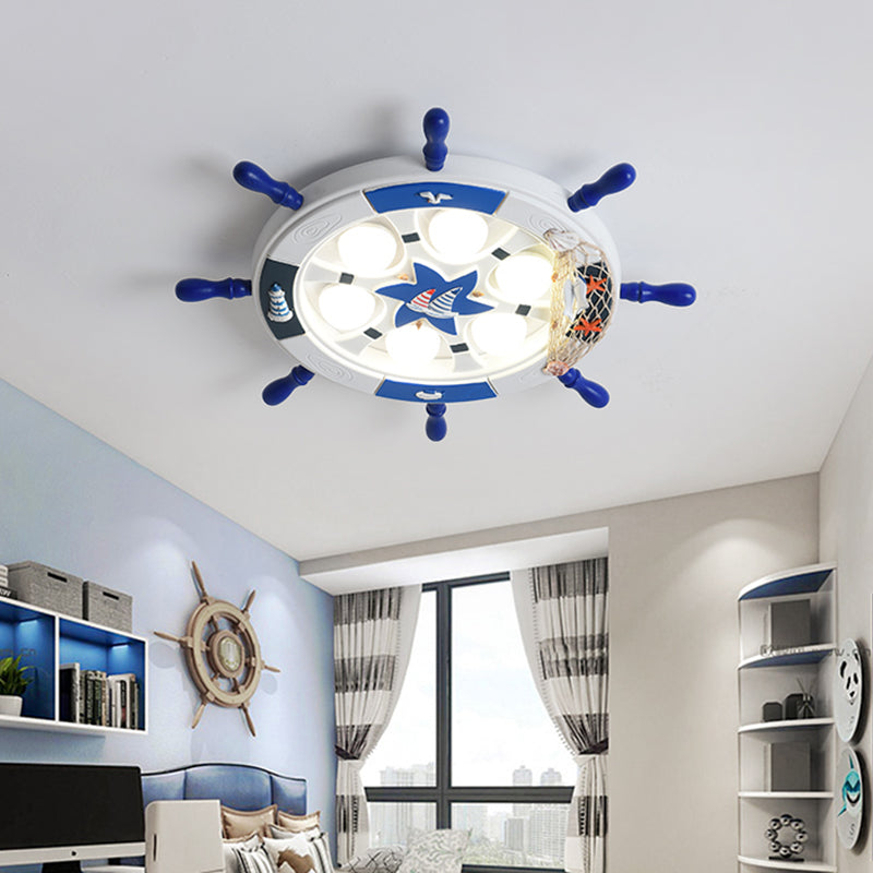 Cartoon Rudder Shaped LED Ceiling Flush Light Metal Kids Room Flush-Mount Light Fixture White Clearhalo 'Ceiling Lights' 'Close To Ceiling Lights' 'Close to ceiling' 'Flush mount' Lighting' 2268626