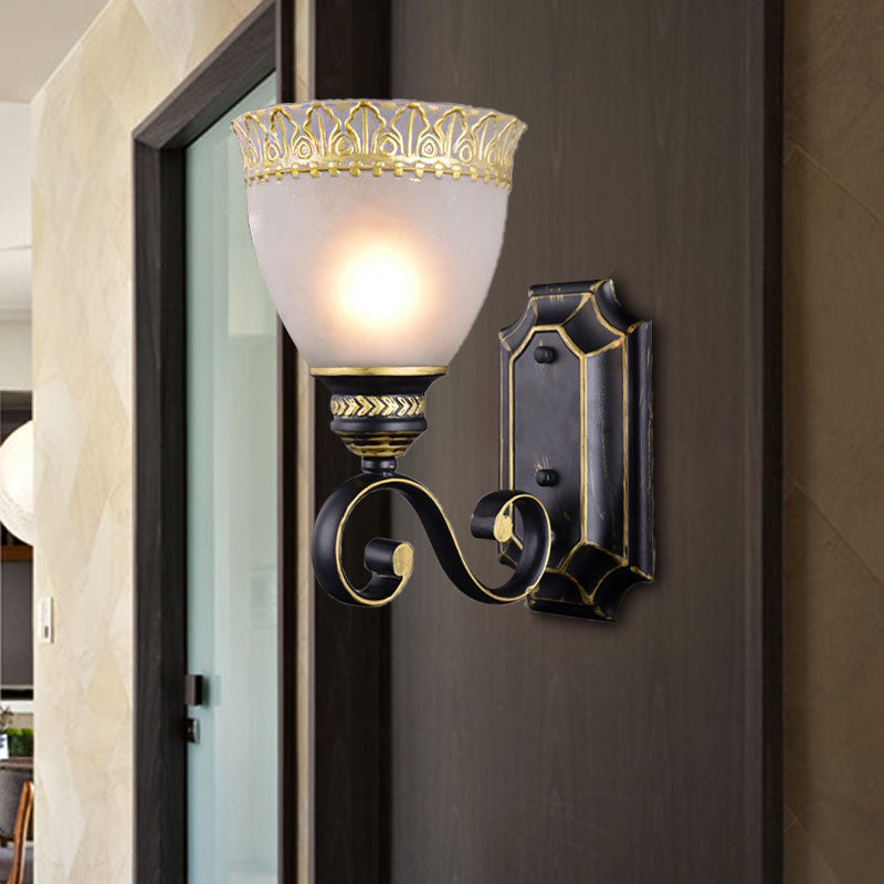 Black Bowl Wall Mounted Light Traditional White Glass Shade 1-Light Bedroom Wall Sconce Black Clearhalo 'Wall Lamps & Sconces' 'Wall Lights' Lighting' 226870