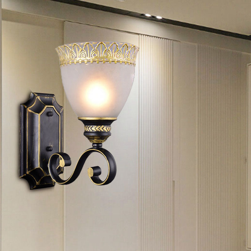 Black Bowl Wall Mounted Light Traditional White Glass Shade 1-Light Bedroom Wall Sconce Clearhalo 'Wall Lamps & Sconces' 'Wall Lights' Lighting' 226871