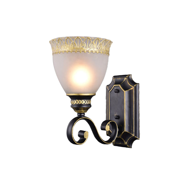 Black Bowl Wall Mounted Light Traditional White Glass Shade 1-Light Bedroom Wall Sconce Clearhalo 'Wall Lamps & Sconces' 'Wall Lights' Lighting' 226872