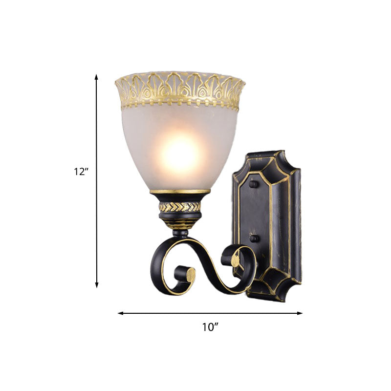 Black Bowl Wall Mounted Light Traditional White Glass Shade 1-Light Bedroom Wall Sconce Clearhalo 'Wall Lamps & Sconces' 'Wall Lights' Lighting' 226873