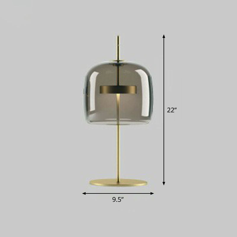 Glass Cloche Shaped Nightstand Light Minimalism Gold Finish LED Table Light for Bedroom Smoke Gray Small Clearhalo 'Lamps' 'Table Lamps' Lighting' 2268809