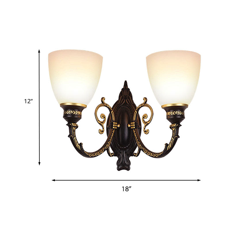 Bowl Frosted Glass Wall Lighting Retro 1/2-Light Bedroom Wall Sconce Light in Black Clearhalo 'Wall Lamps & Sconces' 'Wall Lights' Lighting' 226883