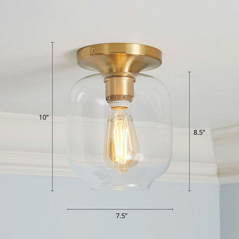 Minimalist Geometric Flushmount Light Glass 1 Bulb Balcony Semi-Flush Mount Ceiling Light Gold G Clearhalo 'Ceiling Lights' 'Close To Ceiling Lights' 'Close to ceiling' 'Semi-flushmount' Lighting' 2268835