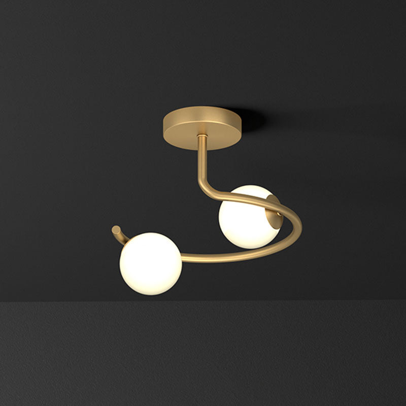 Sphere Corridor Flush Mount Light Cream Glass Artistic Semi Flush Mount Ceiling Fixture in Gold 2 Gold Clearhalo 'Ceiling Lights' 'Close To Ceiling Lights' 'Close to ceiling' 'Semi-flushmount' Lighting' 2268851