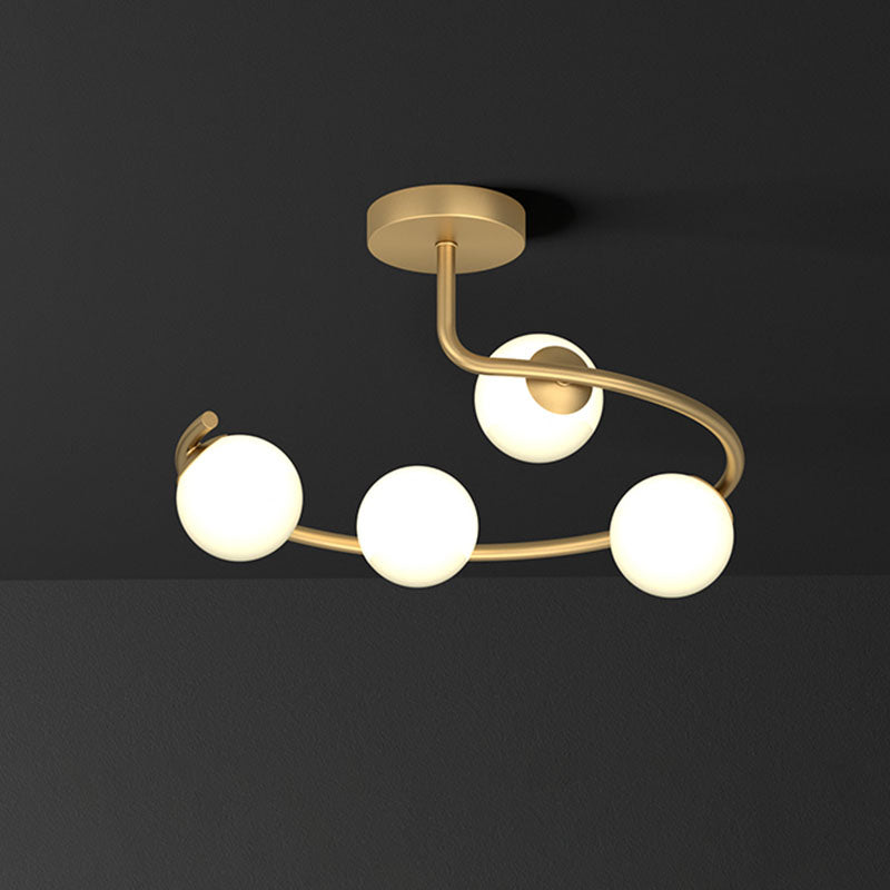 Sphere Corridor Flush Mount Light Cream Glass Artistic Semi Flush Mount Ceiling Fixture in Gold 4 Gold Clearhalo 'Ceiling Lights' 'Close To Ceiling Lights' 'Close to ceiling' 'Semi-flushmount' Lighting' 2268854