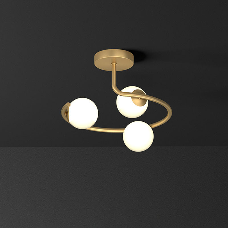 Sphere Corridor Flush Mount Light Cream Glass Artistic Semi Flush Mount Ceiling Fixture in Gold 3 Gold Clearhalo 'Ceiling Lights' 'Close To Ceiling Lights' 'Close to ceiling' 'Semi-flushmount' Lighting' 2268856