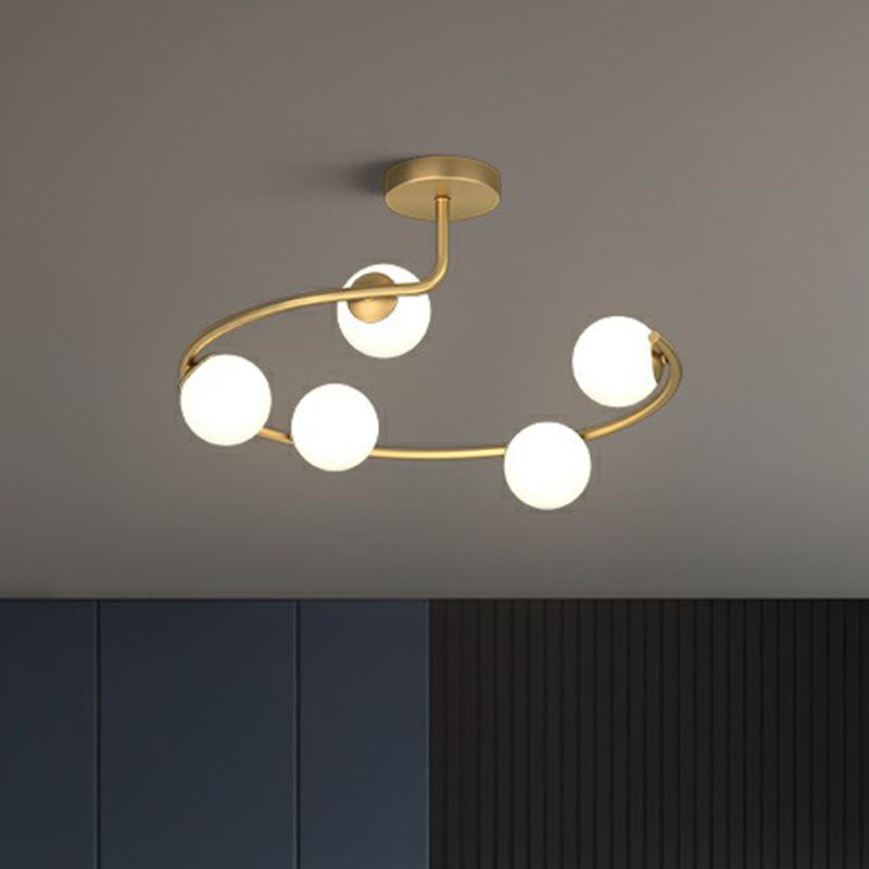 Sphere Corridor Flush Mount Light Cream Glass Artistic Semi Flush Mount Ceiling Fixture in Gold Clearhalo 'Ceiling Lights' 'Close To Ceiling Lights' 'Close to ceiling' 'Semi-flushmount' Lighting' 2268857