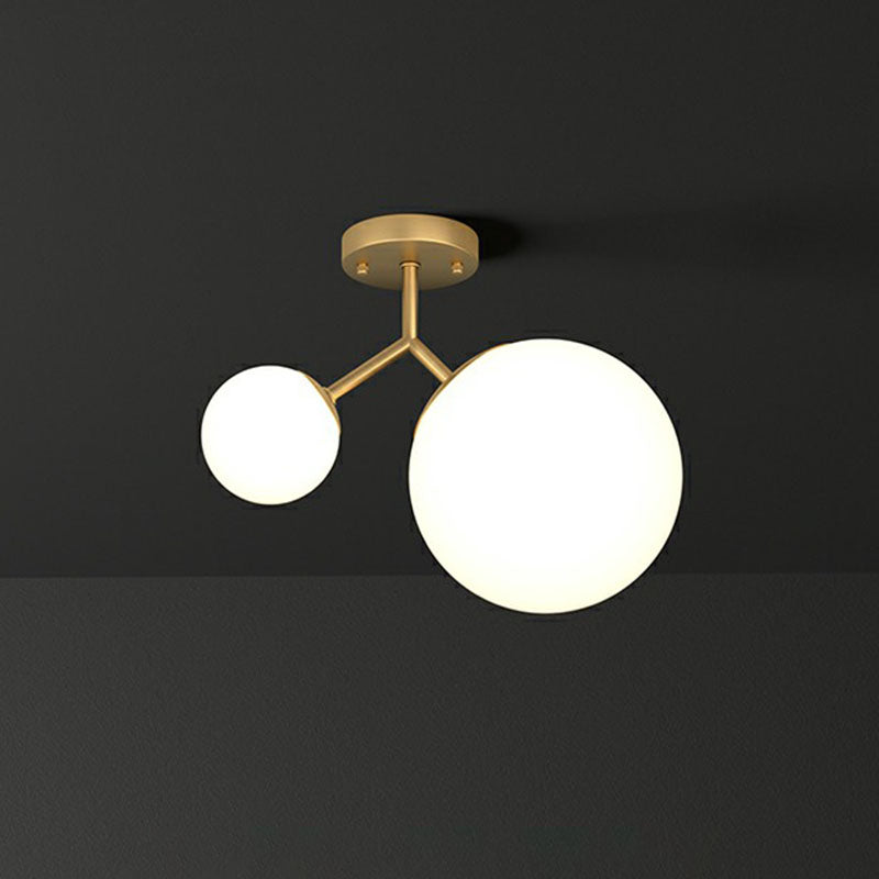 Spherical Semi Flush Mount Ceiling Light Minimalist Milky Glass 2-Head Gold Flushmount Lighting Gold A Clearhalo 'Ceiling Lights' 'Close To Ceiling Lights' 'Close to ceiling' 'Semi-flushmount' Lighting' 2268860