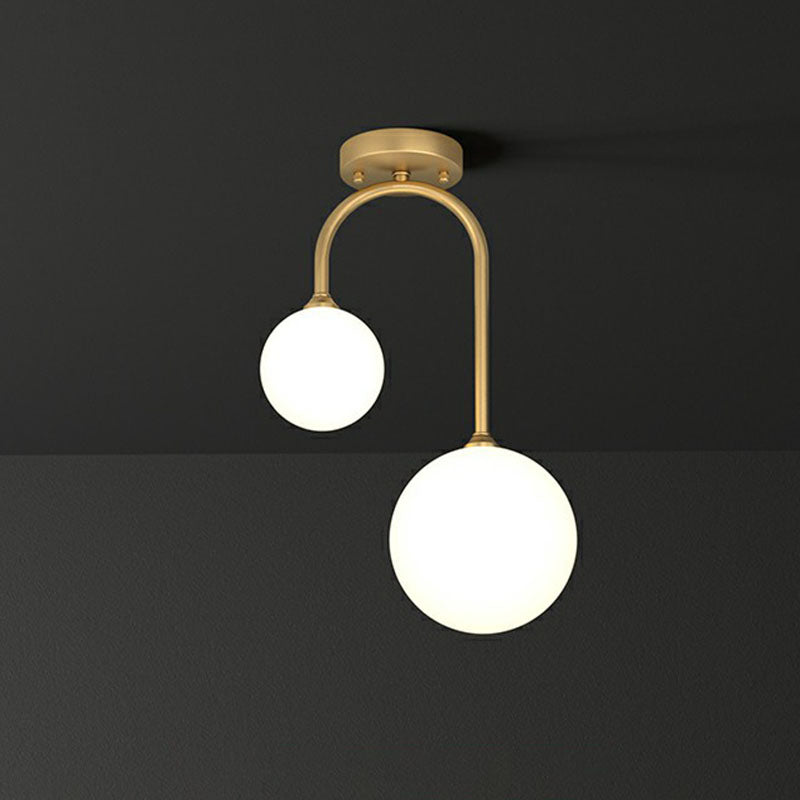 Spherical Semi Flush Mount Ceiling Light Minimalist Milky Glass 2-Head Gold Flushmount Lighting Gold B Clearhalo 'Ceiling Lights' 'Close To Ceiling Lights' 'Close to ceiling' 'Semi-flushmount' Lighting' 2268861