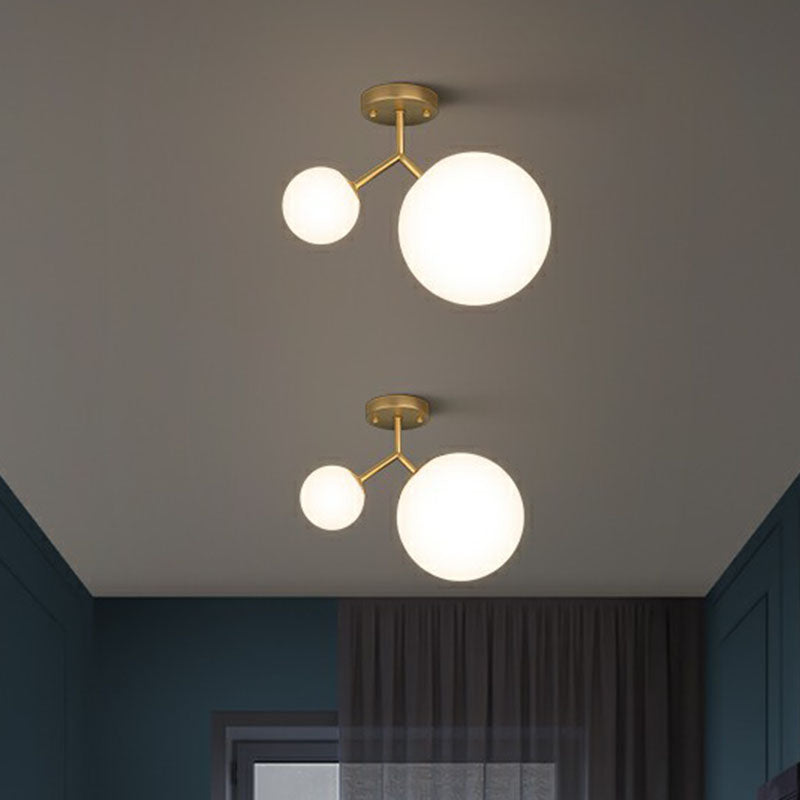 Spherical Semi Flush Mount Ceiling Light Minimalist Milky Glass 2-Head Gold Flushmount Lighting Clearhalo 'Ceiling Lights' 'Close To Ceiling Lights' 'Close to ceiling' 'Semi-flushmount' Lighting' 2268862