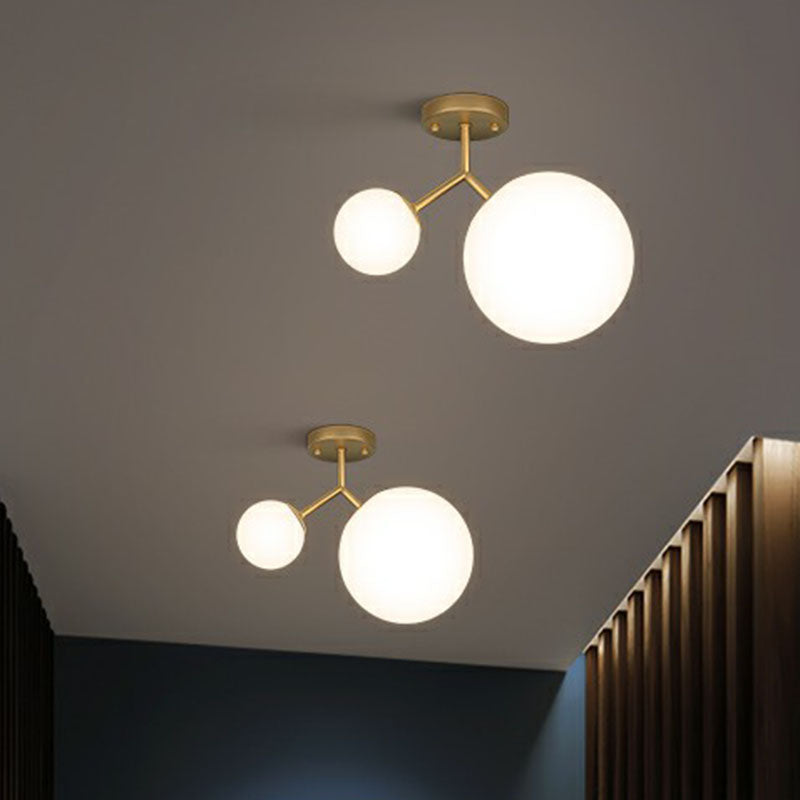 Spherical Semi Flush Mount Ceiling Light Minimalist Milky Glass 2-Head Gold Flushmount Lighting Clearhalo 'Ceiling Lights' 'Close To Ceiling Lights' 'Close to ceiling' 'Semi-flushmount' Lighting' 2268863