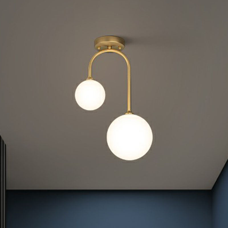 Spherical Semi Flush Mount Ceiling Light Minimalist Milky Glass 2-Head Gold Flushmount Lighting Clearhalo 'Ceiling Lights' 'Close To Ceiling Lights' 'Close to ceiling' 'Semi-flushmount' Lighting' 2268864