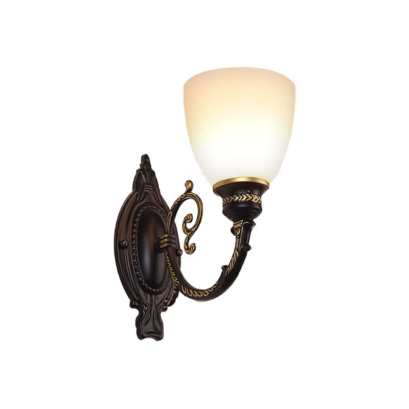 Bowl Frosted Glass Wall Lighting Retro 1/2-Light Bedroom Wall Sconce Light in Black Clearhalo 'Wall Lamps & Sconces' 'Wall Lights' Lighting' 226887