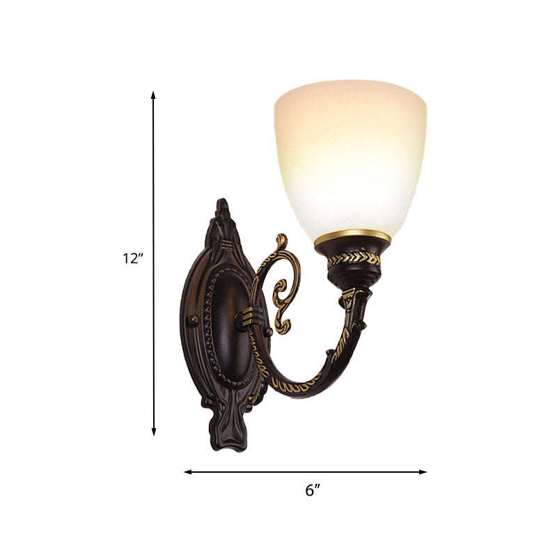 Bowl Frosted Glass Wall Lighting Retro 1/2-Light Bedroom Wall Sconce Light in Black Clearhalo 'Wall Lamps & Sconces' 'Wall Lights' Lighting' 226888