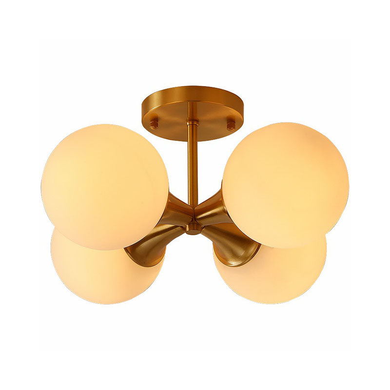 White Glass Ball Semi Flush Ceiling Light Postmodern Gold Finish Flush Mount Lighting Clearhalo 'Ceiling Lights' 'Close To Ceiling Lights' 'Close to ceiling' 'Semi-flushmount' Lighting' 2268890