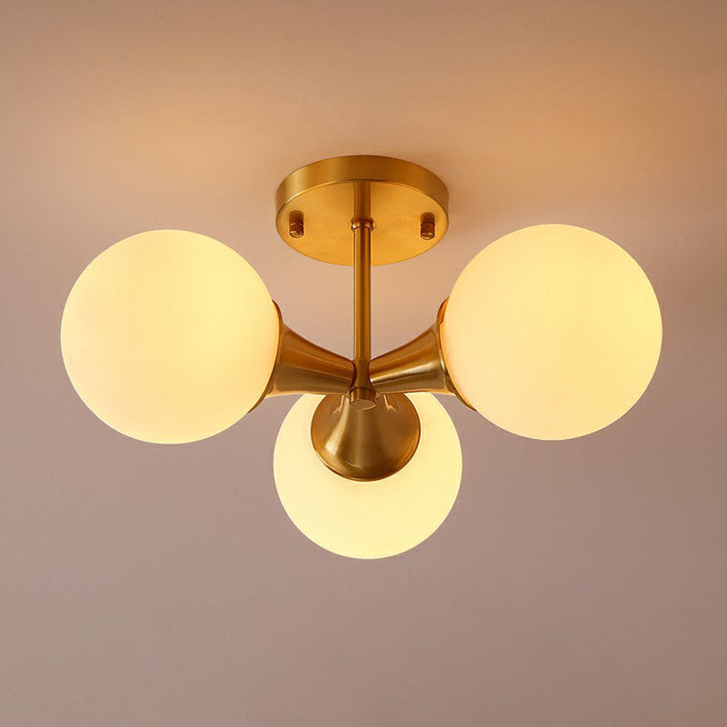 White Glass Ball Semi Flush Ceiling Light Postmodern Gold Finish Flush Mount Lighting Clearhalo 'Ceiling Lights' 'Close To Ceiling Lights' 'Close to ceiling' 'Semi-flushmount' Lighting' 2268891