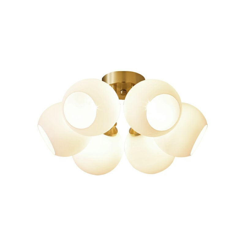 Milky Glass Dome Flush Mounted Light Postmodern Gold Plated Semi-Flush Ceiling Light for Bedroom 6 Gold Clearhalo 'Ceiling Lights' 'Close To Ceiling Lights' 'Close to ceiling' 'Semi-flushmount' Lighting' 2268893