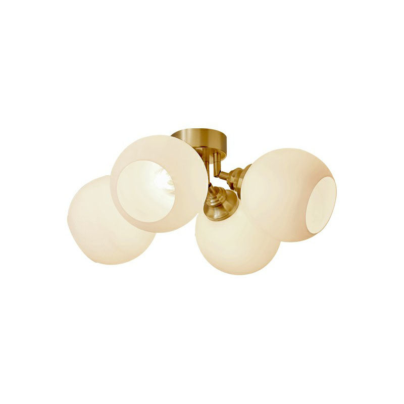 Milky Glass Dome Flush Mounted Light Postmodern Gold Plated Semi-Flush Ceiling Light for Bedroom 4 Gold Clearhalo 'Ceiling Lights' 'Close To Ceiling Lights' 'Close to ceiling' 'Semi-flushmount' Lighting' 2268896