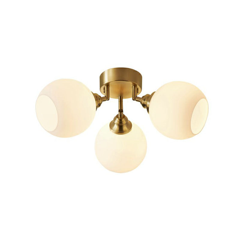 Milky Glass Dome Flush Mounted Light Postmodern Gold Plated Semi-Flush Ceiling Light for Bedroom 3 Gold Clearhalo 'Ceiling Lights' 'Close To Ceiling Lights' 'Close to ceiling' 'Semi-flushmount' Lighting' 2268898