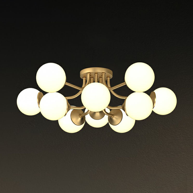 Gold Plated Ball Semi Flush Chandelier Postmodern Opal Glass Ceiling Light for Living Room 10 Gold Clearhalo 'Ceiling Lights' 'Close To Ceiling Lights' 'Close to ceiling' 'Semi-flushmount' Lighting' 2268907