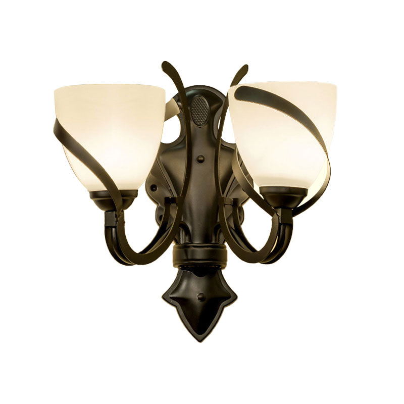 White Glass Black Wall Lamp Dome 1/2-Light Vintage Wall Light Sconce with Curvy Arm for Porch Clearhalo 'Wall Lamps & Sconces' 'Wall Lights' Lighting' 226891