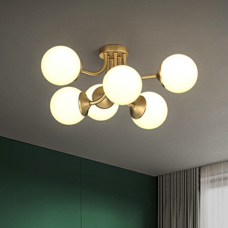 Gold Plated Ball Semi Flush Chandelier Postmodern Opal Glass Ceiling Light for Living Room Clearhalo 'Ceiling Lights' 'Close To Ceiling Lights' 'Close to ceiling' 'Semi-flushmount' Lighting' 2268912