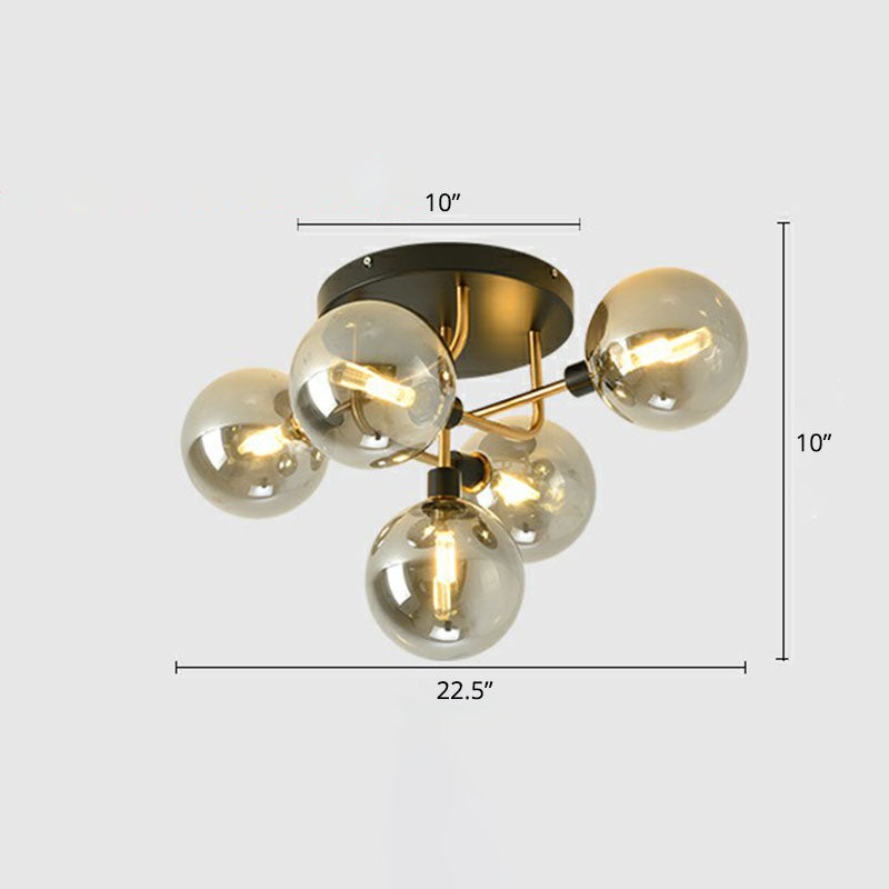 Bubbles Semi Flush Mount Lighting Modern Glass Black Finish Ceiling Fixture for Bedroom 5 Cognac Clearhalo 'Ceiling Lights' 'Close To Ceiling Lights' 'Close to ceiling' 'Semi-flushmount' Lighting' 2268929