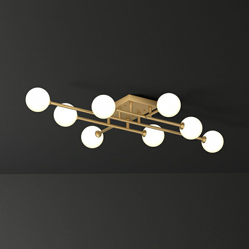 White Glass Balls Close to Ceiling Light Simplicity Gold Finish Semi Flush Mount Light Fixture 8 Gold Clearhalo 'Ceiling Lights' 'Close To Ceiling Lights' 'Close to ceiling' 'Semi-flushmount' Lighting' 2268983