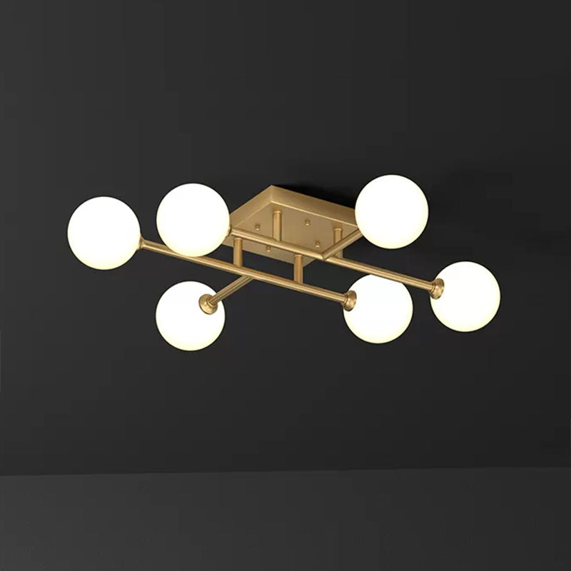 White Glass Balls Close to Ceiling Light Simplicity Gold Finish Semi Flush Mount Light Fixture 6 Gold Clearhalo 'Ceiling Lights' 'Close To Ceiling Lights' 'Close to ceiling' 'Semi-flushmount' Lighting' 2268984