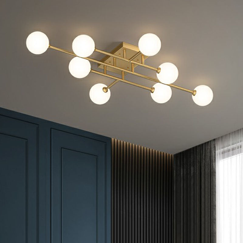 White Glass Balls Close to Ceiling Light Simplicity Gold Finish Semi Flush Mount Light Fixture Clearhalo 'Ceiling Lights' 'Close To Ceiling Lights' 'Close to ceiling' 'Semi-flushmount' Lighting' 2268985