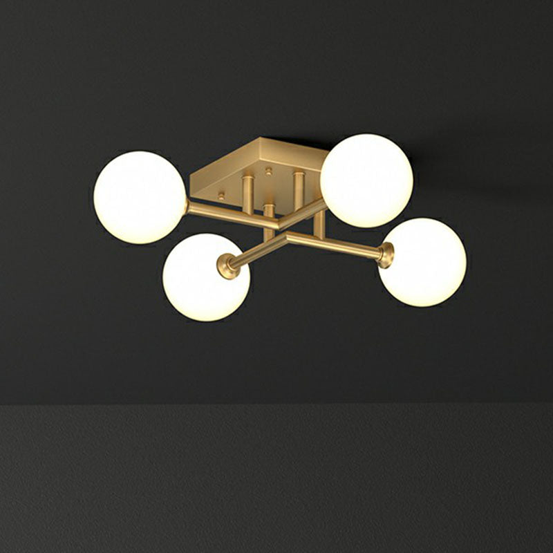 White Glass Balls Close to Ceiling Light Simplicity Gold Finish Semi Flush Mount Light Fixture 4 Gold Clearhalo 'Ceiling Lights' 'Close To Ceiling Lights' 'Close to ceiling' 'Semi-flushmount' Lighting' 2268987