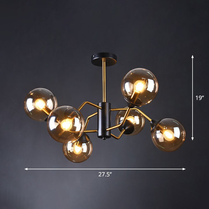 Postmodern Molecule Chandelier Light Glass Living Room Ceiling Suspension Lamp in Black-Brass 6 Amber Clearhalo 'Ceiling Lights' 'Chandeliers' 'Clear' 'Industrial' 'Modern Chandeliers' 'Modern' 'Tiffany' 'Traditional Chandeliers' Lighting' 2269208