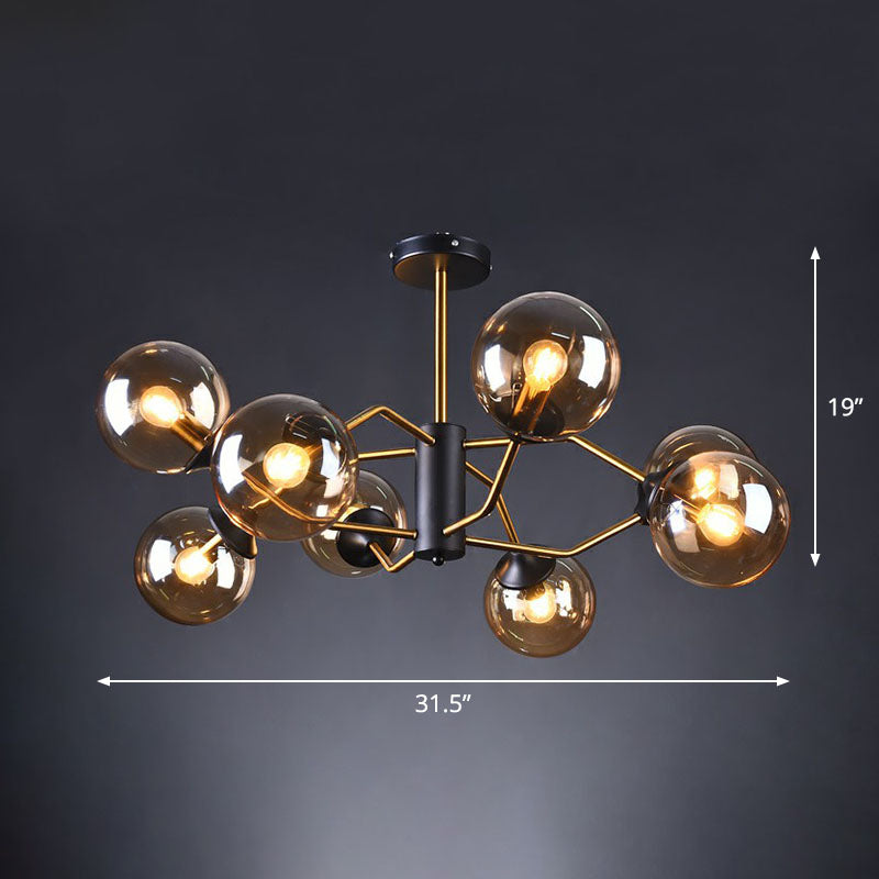 Postmodern Molecule Chandelier Light Glass Living Room Ceiling Suspension Lamp in Black-Brass 8 Amber Clearhalo 'Ceiling Lights' 'Chandeliers' 'Clear' 'Industrial' 'Modern Chandeliers' 'Modern' 'Tiffany' 'Traditional Chandeliers' Lighting' 2269214