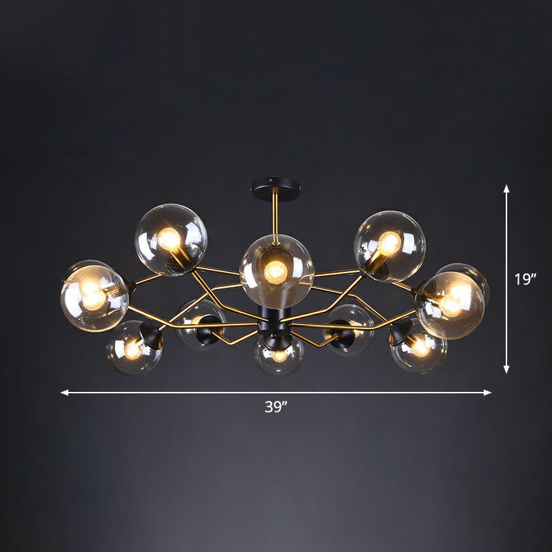 Postmodern Molecule Chandelier Light Glass Living Room Ceiling Suspension Lamp in Black-Brass 12 Clear Clearhalo 'Ceiling Lights' 'Chandeliers' 'Clear' 'Industrial' 'Modern Chandeliers' 'Modern' 'Tiffany' 'Traditional Chandeliers' Lighting' 2269217