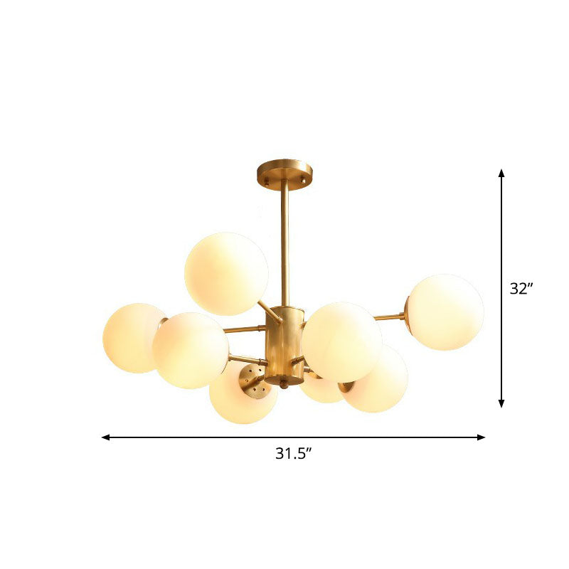 White Glass Sphere Ceiling Chandelier Postmodern Hanging Light Fixture in Gold for Living Room 8 Gold Clearhalo 'Ceiling Lights' 'Chandeliers' 'Modern Chandeliers' 'Modern' Lighting' 2269226