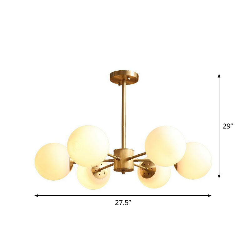 White Glass Sphere Ceiling Chandelier Postmodern Hanging Light Fixture in Gold for Living Room 6 Gold Clearhalo 'Ceiling Lights' 'Chandeliers' 'Modern Chandeliers' 'Modern' Lighting' 2269227