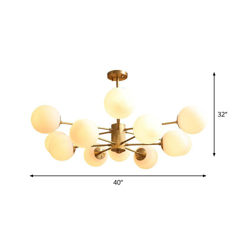 White Glass Sphere Ceiling Chandelier Postmodern Hanging Light Fixture in Gold for Living Room 12 Gold Clearhalo 'Ceiling Lights' 'Chandeliers' 'Modern Chandeliers' 'Modern' Lighting' 2269230