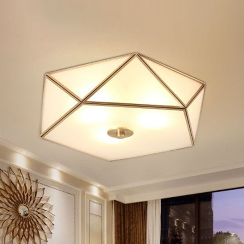 Simplicity Pentagonal Flushmount Ceiling Lamp Satin Opal Glass Flush-Mount Light in Brass Clearhalo 'Ceiling Lights' 'Close To Ceiling Lights' 'Close to ceiling' 'Flush mount' Lighting' 2275241