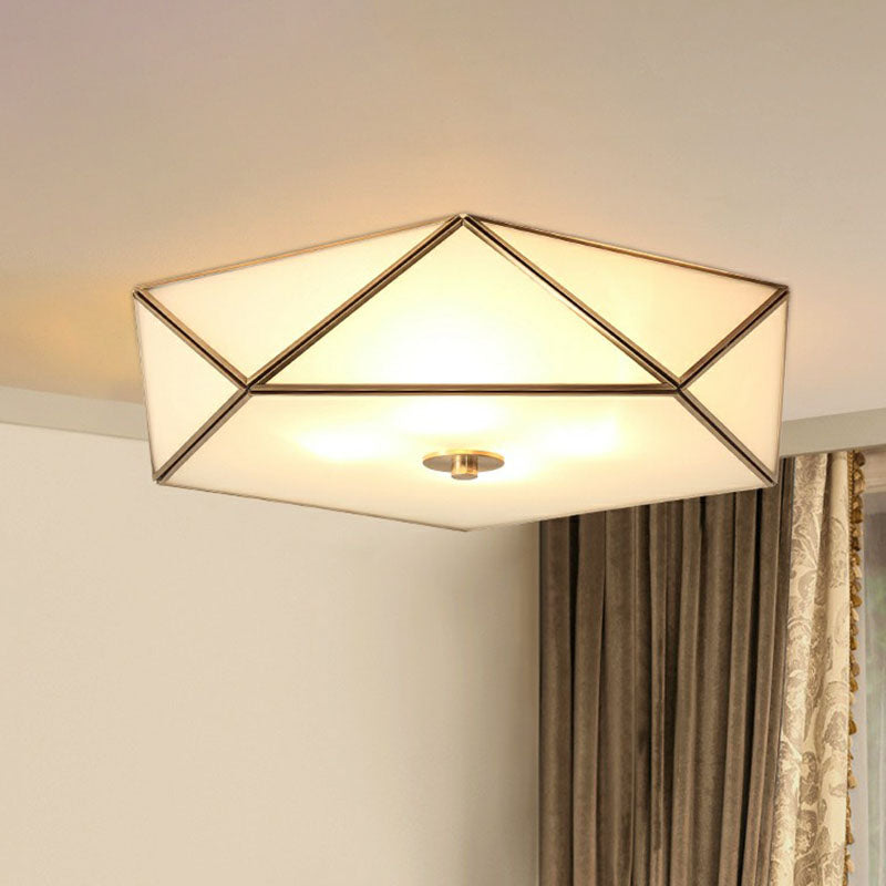 Simplicity Pentagonal Flushmount Ceiling Lamp Satin Opal Glass Flush-Mount Light in Brass Clearhalo 'Ceiling Lights' 'Close To Ceiling Lights' 'Close to ceiling' 'Flush mount' Lighting' 2275243