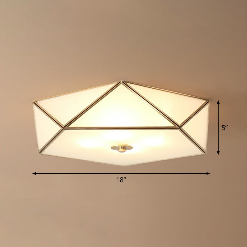 Simplicity Pentagonal Flushmount Ceiling Lamp Satin Opal Glass Flush-Mount Light in Brass Brass 18