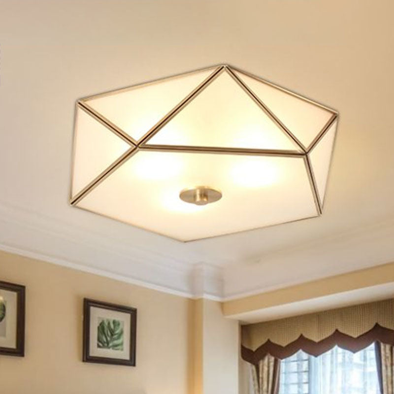 Simplicity Pentagonal Flushmount Ceiling Lamp Satin Opal Glass Flush-Mount Light in Brass Clearhalo 'Ceiling Lights' 'Close To Ceiling Lights' 'Close to ceiling' 'Flush mount' Lighting' 2275245